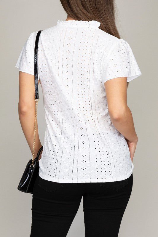 Embroidered eyelet blouse with ruffle - SKDZ