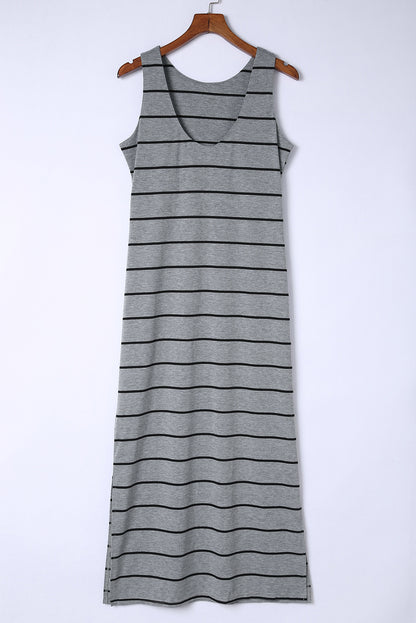 Striped Slit Sleeveless Maxi Dress - SKDZ