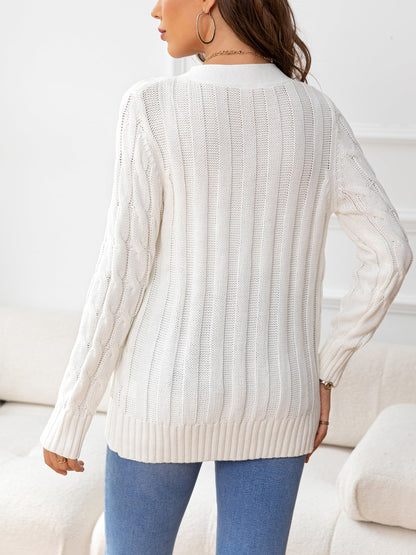 Button Down Cable-Knit Cardigan - SKDZ