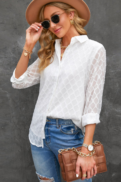 Curved Hem Button-Up Long Sleeve Shirt - SKDZ