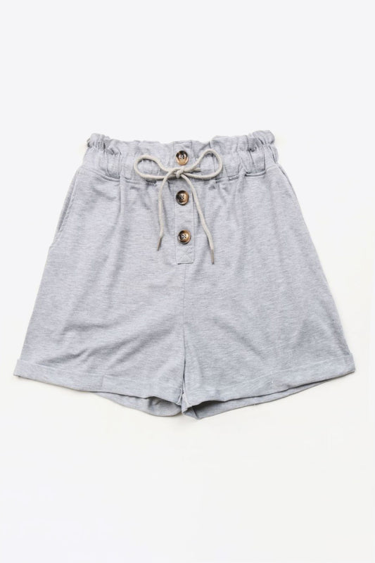 Buttoned Drawstring Waist Cuffed Shorts - SKDZ