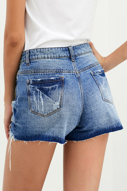 Distressed Button Fly Denim Shorts - SKDZ