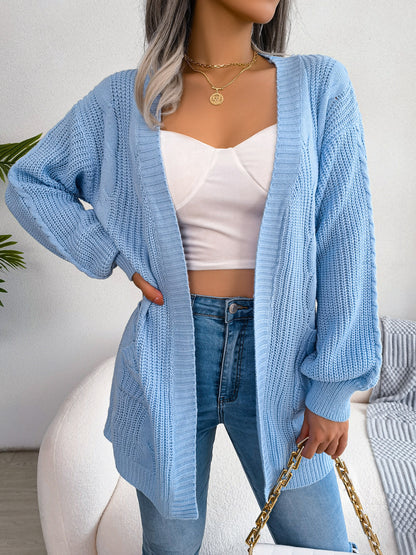 Cable-Knit Open Front Pocketed Cardigan - SKDZ